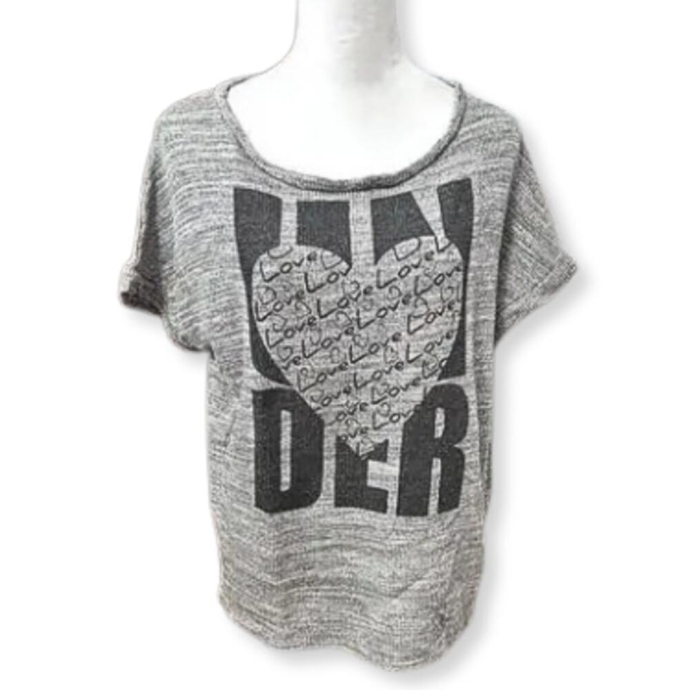 Piazza Italia "Under Love" Graphic T-Shirt Short Sleeve High Low Gray Black 2X